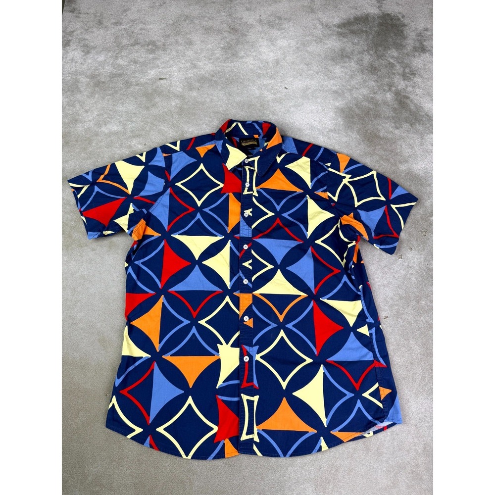 Cremieux Premium Denim Shirt Mens XL Blue Geometric Cotton Stretch Button Up
